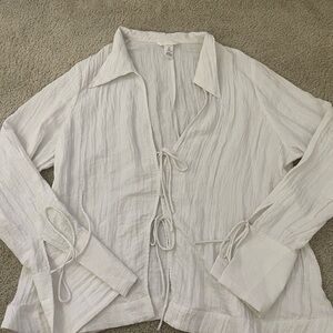 H&M White Tie-Front Blouse